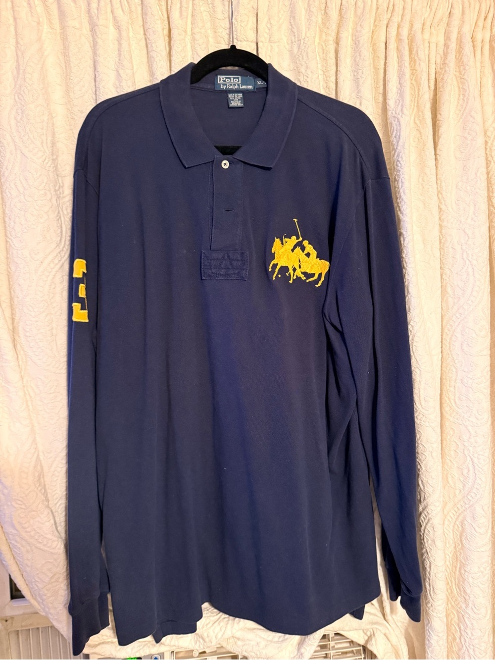 Polo by Ralph Lauren Men’s Navy Long-Sleeve Polo with Yellow Logo